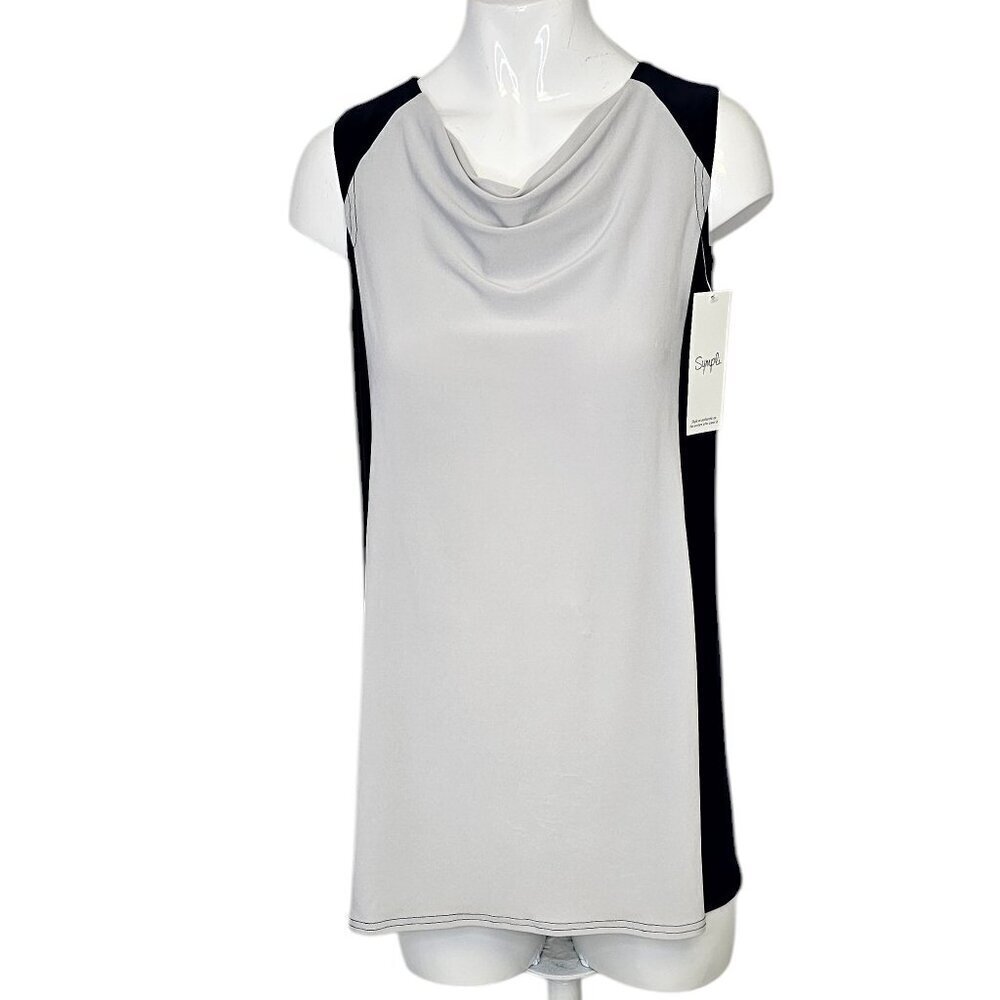 Sympli Womens Cowl Neck Sleeveless Stretch Tank, Colour Block, Size 6, NWT